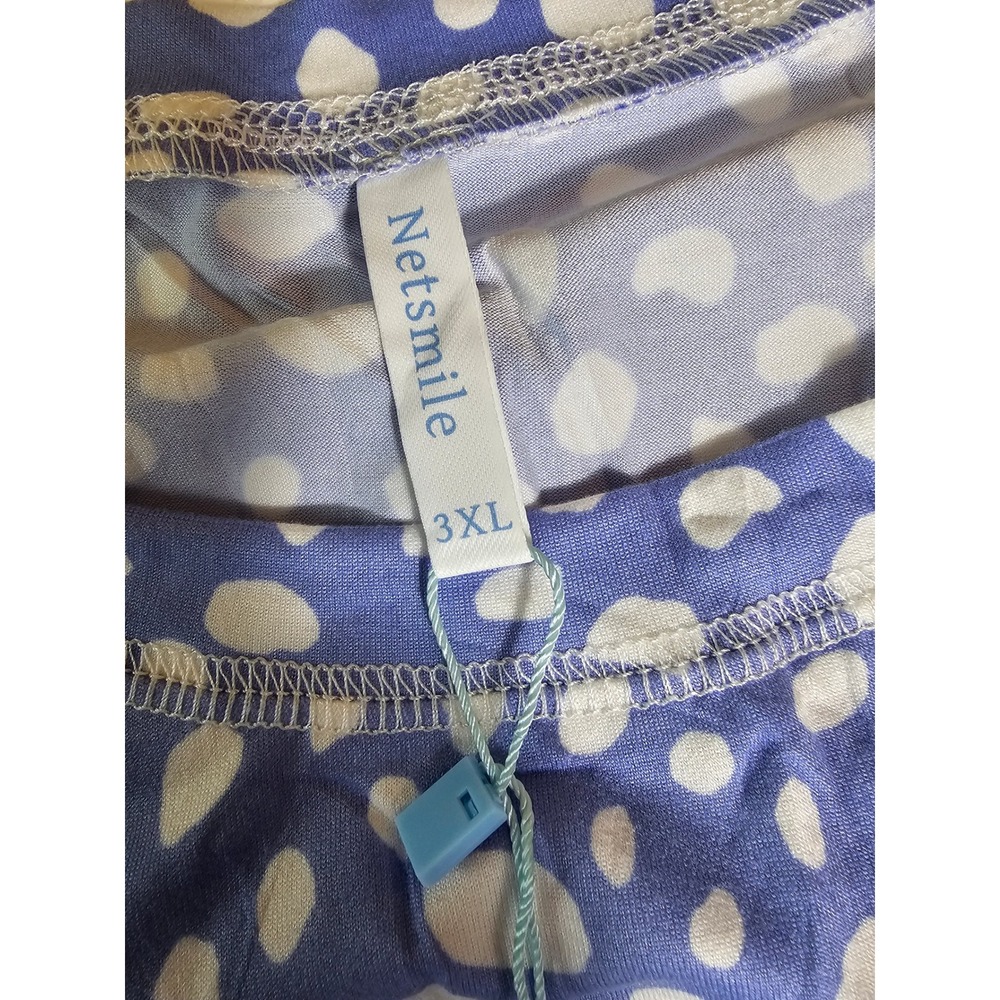 Netsmile Womens Blue Polka Dot Pajama Set Long Sleeve Top Wide Leg Pants 3XL NEW - Picture 4 of 6